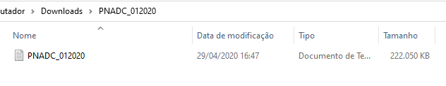 Arquivo contendo os microdados da PNAD Contínua - 1° Trimestre de 2020