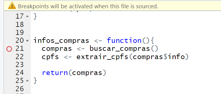 Breakpoint é adicionado assim que o objeto da função é criado