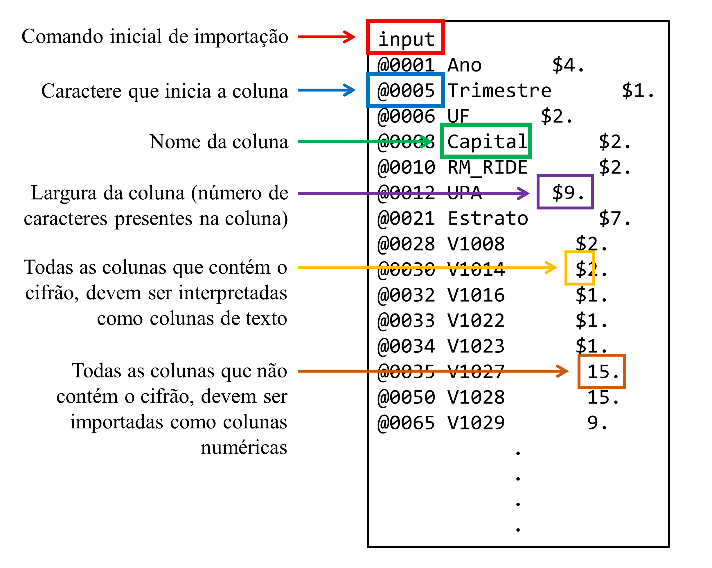 Resumo da estrutura de um script de importação do SAS