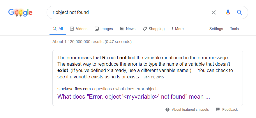 Pesquisa Google sobre mensagem de erro